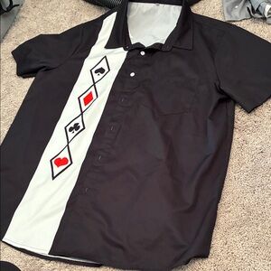Black and White Men's Shirt with Card Suit Design